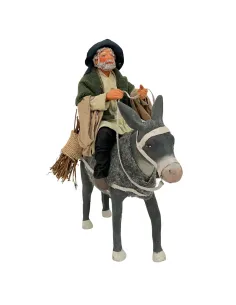 Animated Terracotta Man Riding a Donkey - 25 cm