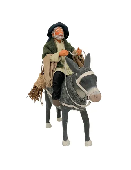 Animated Terracotta Man Riding a Donkey - 25 cm