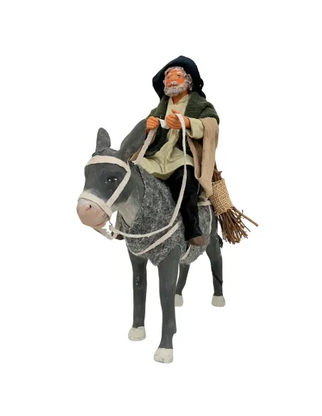 Animated Terracotta Man Riding a Donkey - 25 cm