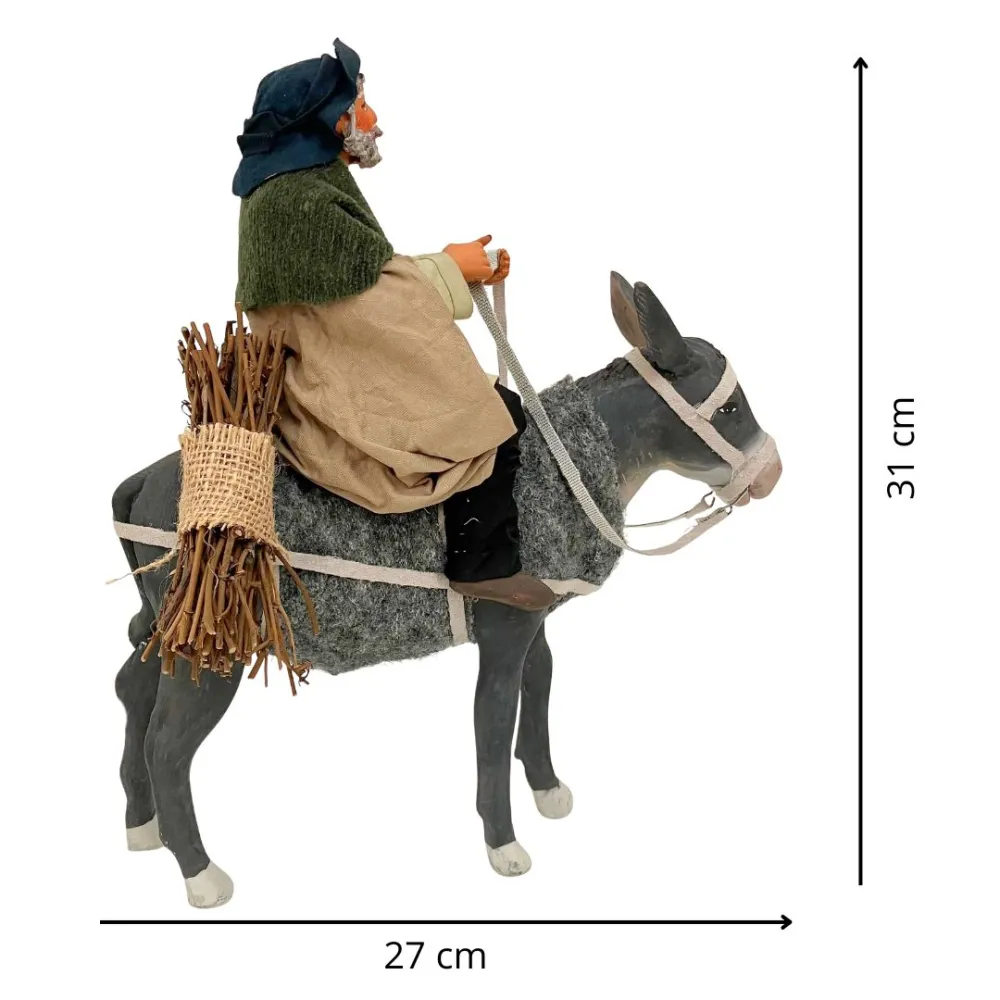 Animated Terracotta Man Riding a Donkey - 25 cm