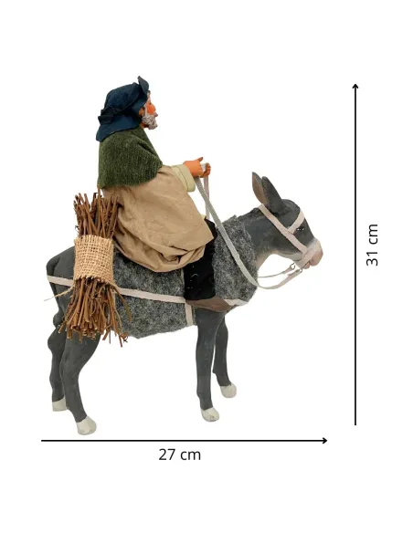 Animated Terracotta Man Riding a Donkey - 25 cm