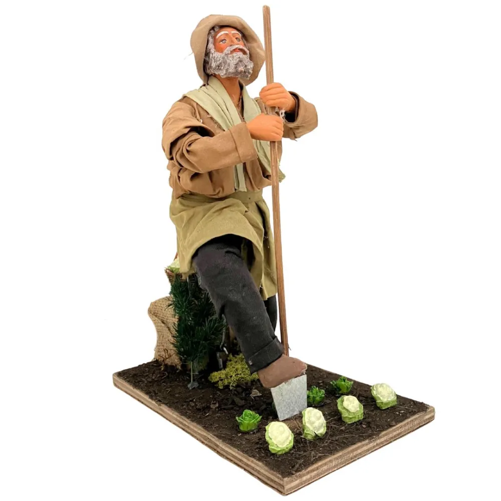 Animated Terracotta Farmer with Spade - 25 cm