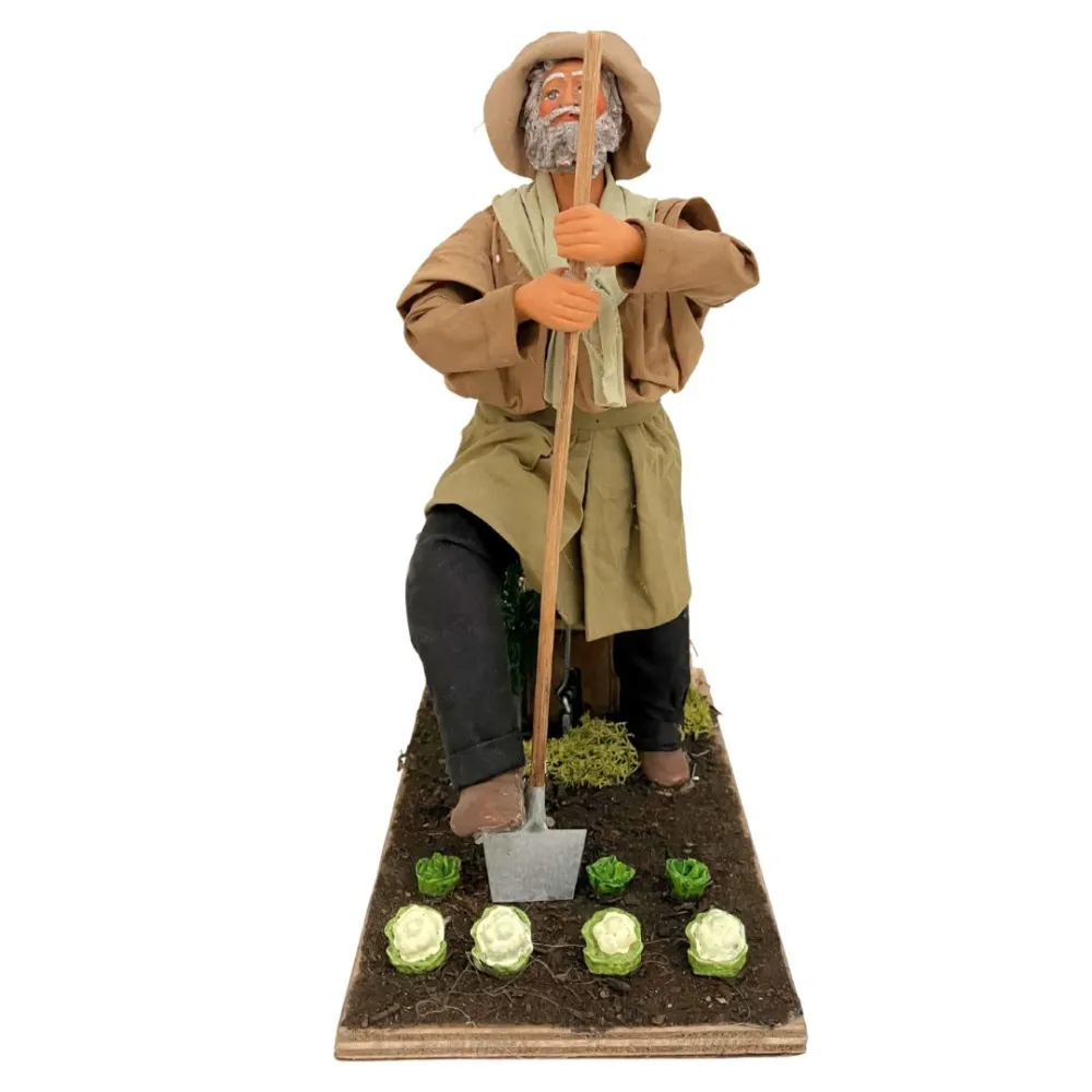 Animated Terracotta Farmer with Spade - 25 cm