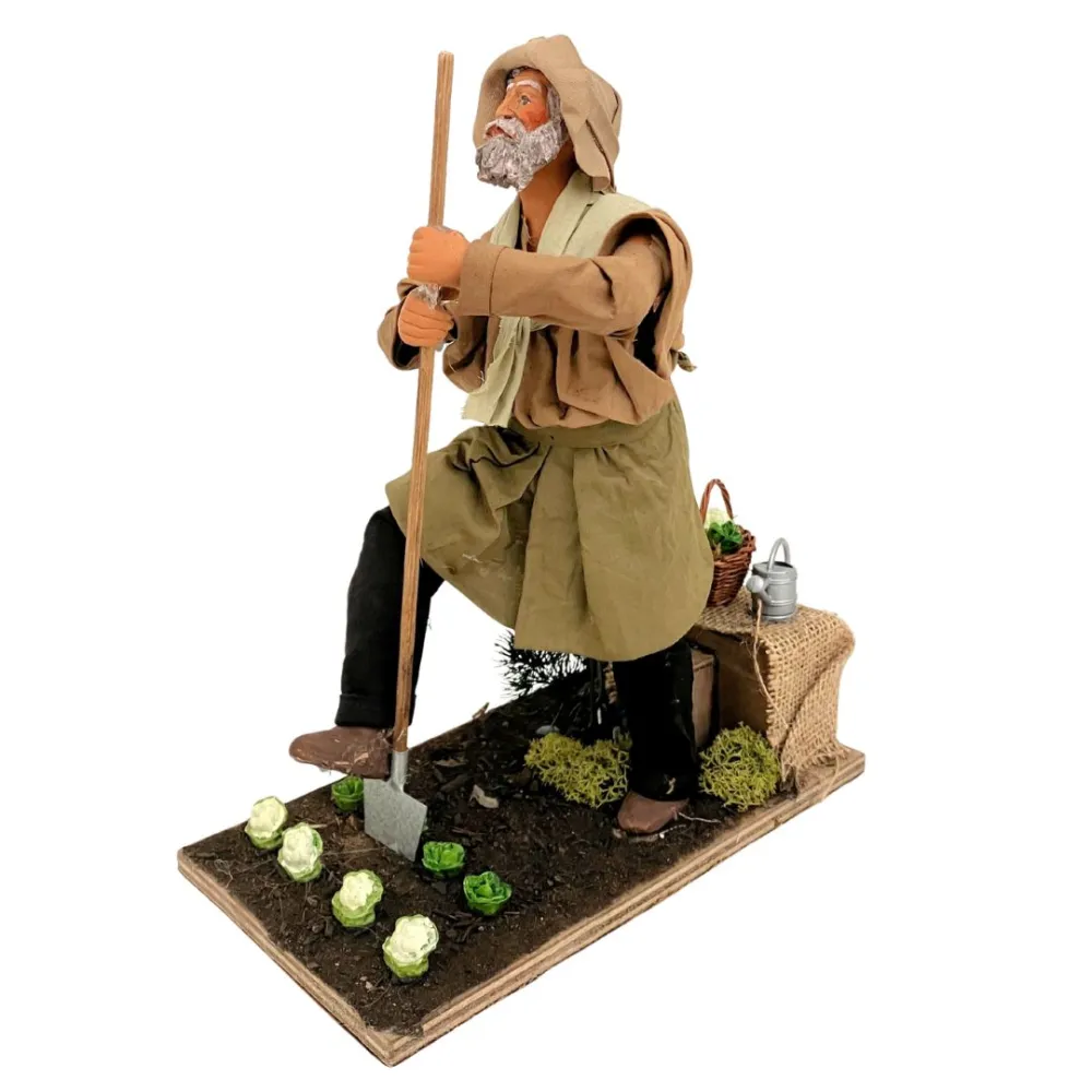 Animated Terracotta Farmer with Spade - 25 cm