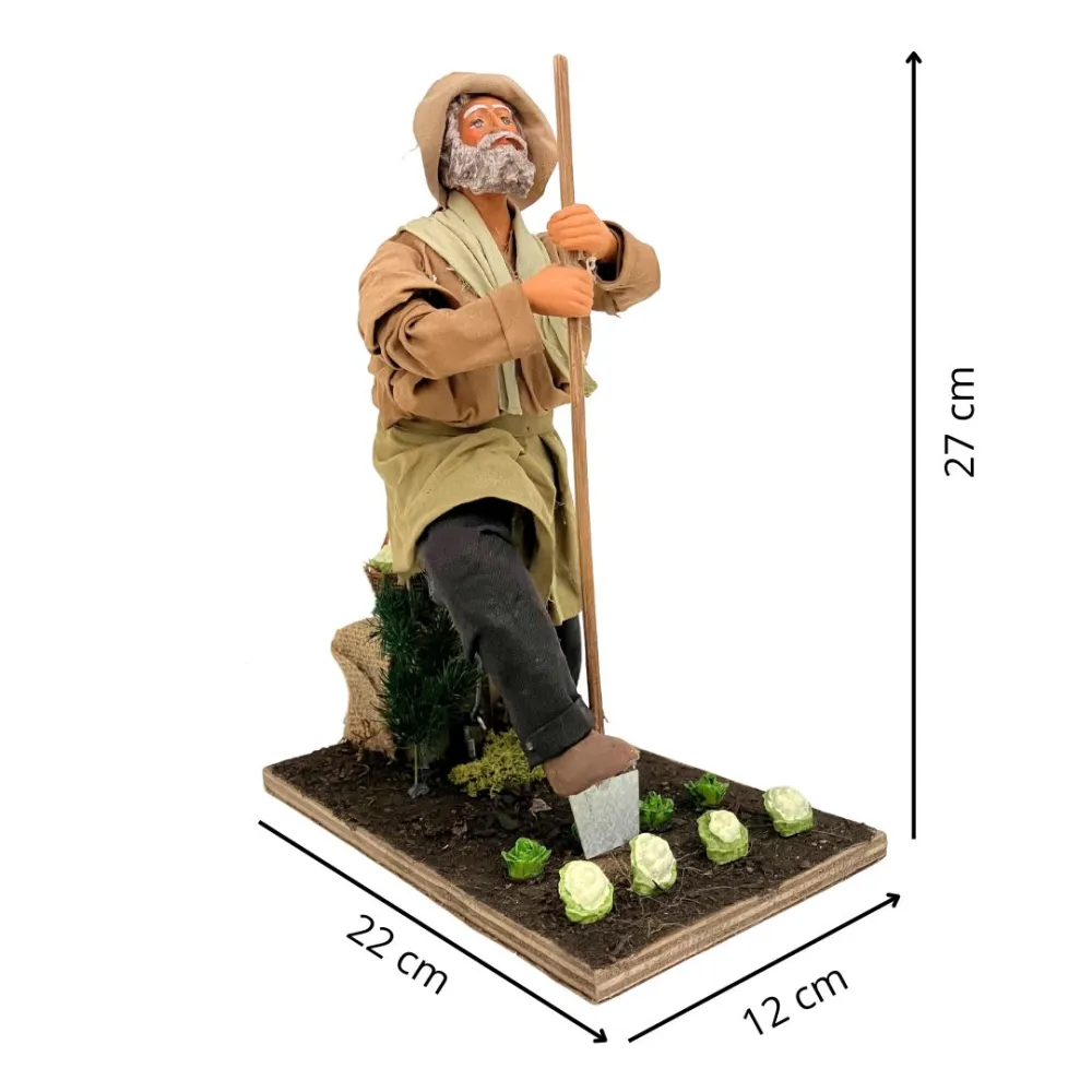 Animated Terracotta Farmer with Spade - 25 cm