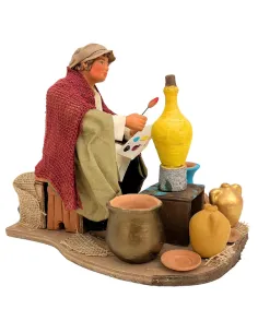 Animated Terracotta Potter Painting a Vase - 25 cm