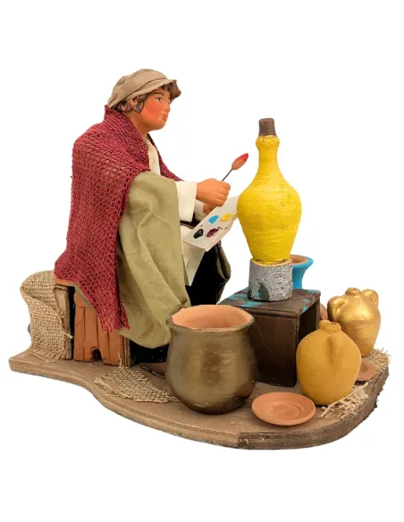 Animated Terracotta Potter Painting a Vase - 25 cm