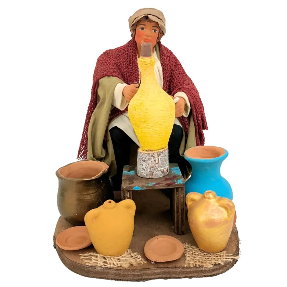 Animated Terracotta Potter Painting a Vase - 25 cm