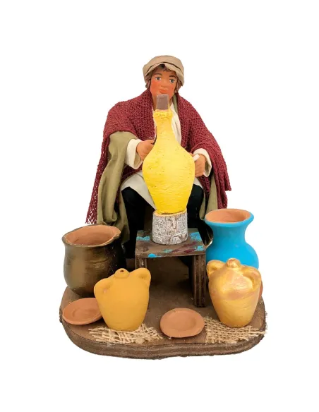 Animated Terracotta Potter Painting a Vase - 25 cm