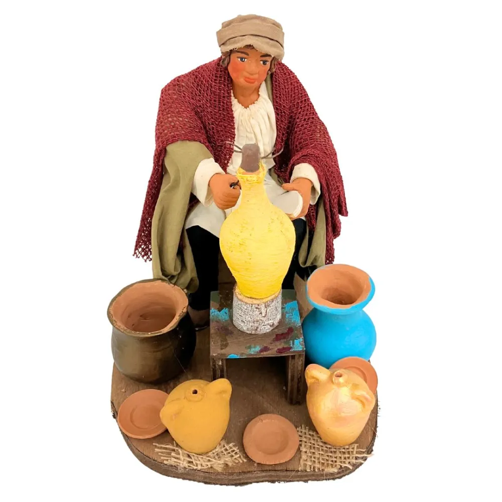 Animated Terracotta Potter Painting a Vase - 25 cm