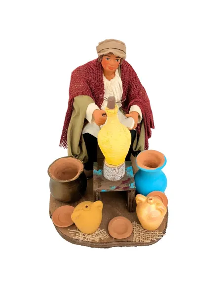 Animated Terracotta Potter Painting a Vase - 25 cm