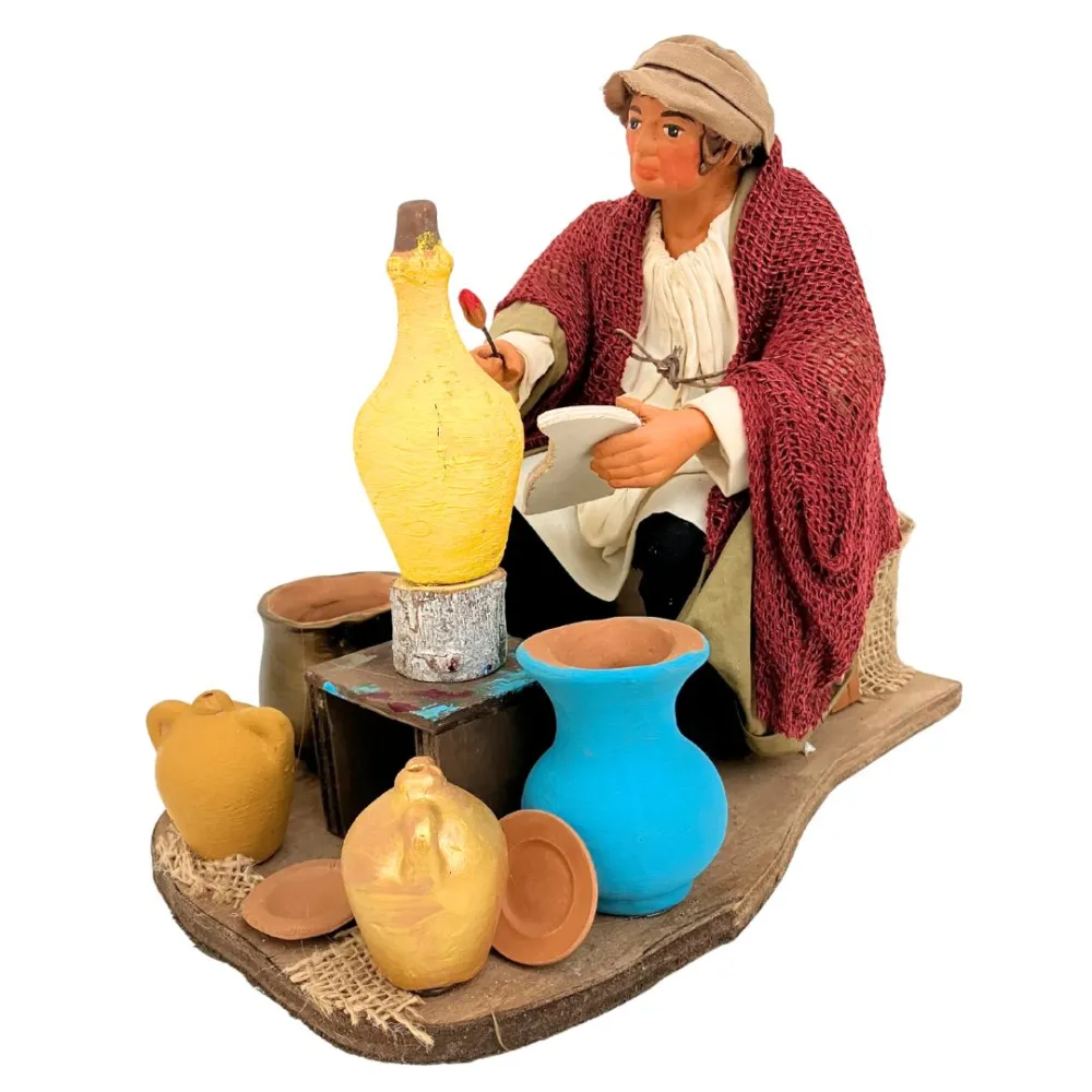 Animated Terracotta Potter Painting a Vase - 25 cm