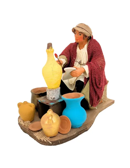 Animated Terracotta Potter Painting a Vase - 25 cm