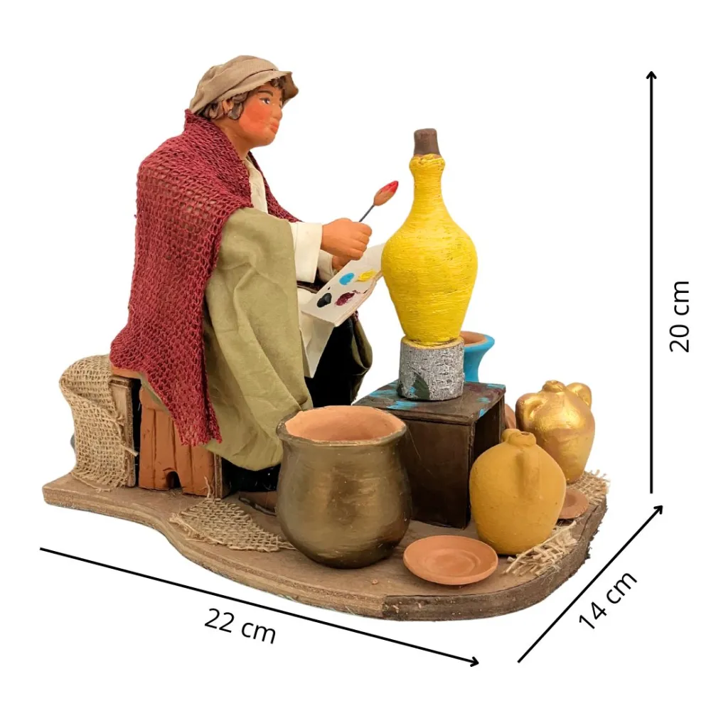 Animated Terracotta Potter Painting a Vase - 25 cm