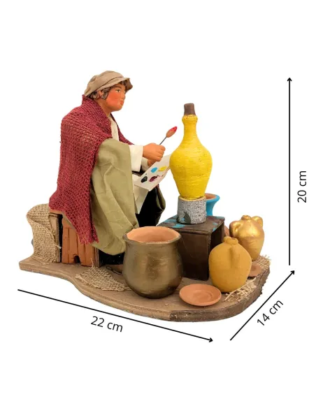 Animated Terracotta Potter Painting a Vase - 25 cm