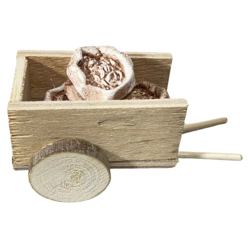 Wooden Cart with Plaster Sacks for 8 cm Nativity Figures
