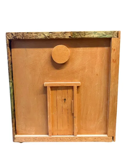 Presepe in cassa di legno apribile con statue da 10 cm e sistema giorno e notte manuale