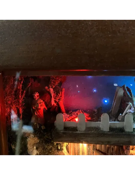 Presepe in quadro da appendere con statue da 3,5 cm e sistema giorno e notte manuale