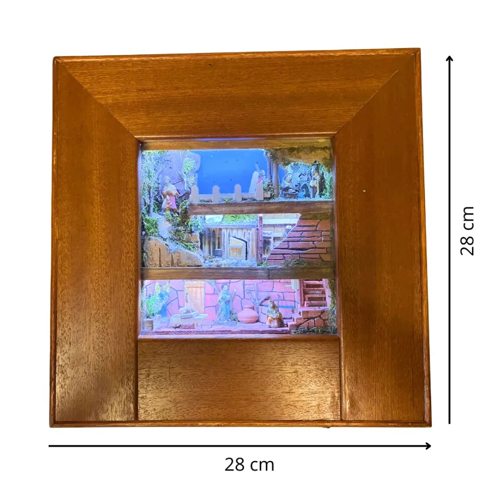 Wall-Hanging Nativity Scene in Framed Panel with 3,5 cm Nativity Figures and Manual Day-and-Night System