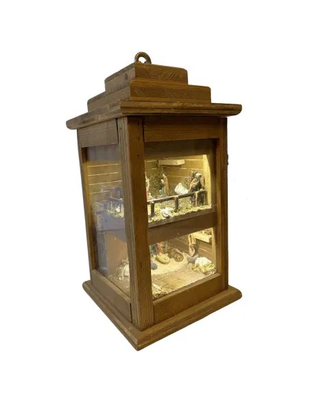 Presepe in lanterna da appendere con statue da 3,5 cm