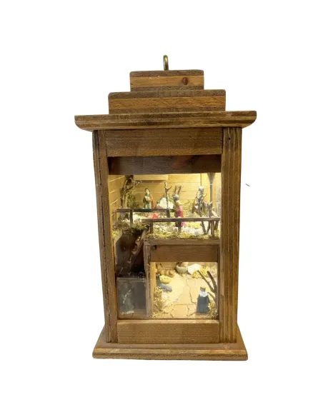 Presepe in lanterna da appendere con statue da 3,5 cm