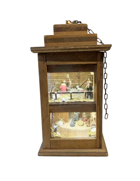 Presepe in lanterna da appendere con statue da 3,5 cm