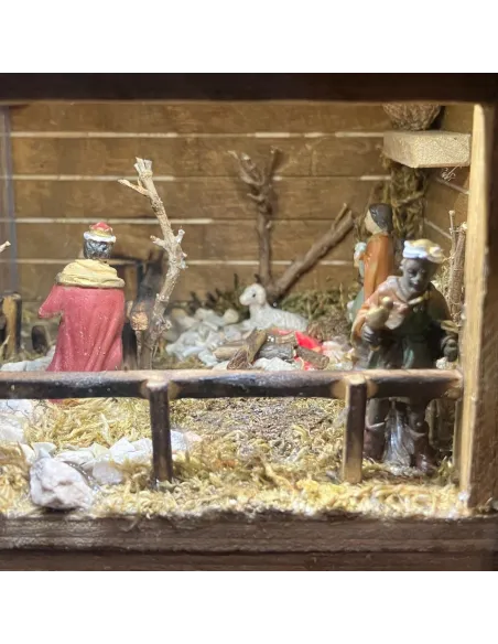 Presepe in lanterna da appendere con statue da 3,5 cm