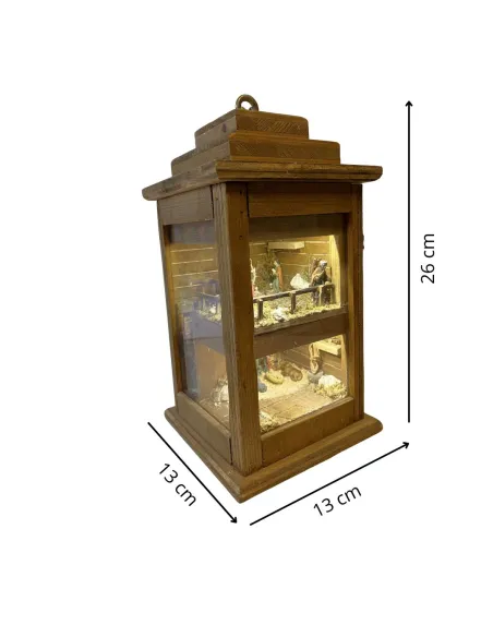 Presepe in lanterna da appendere con statue da 3,5 cm