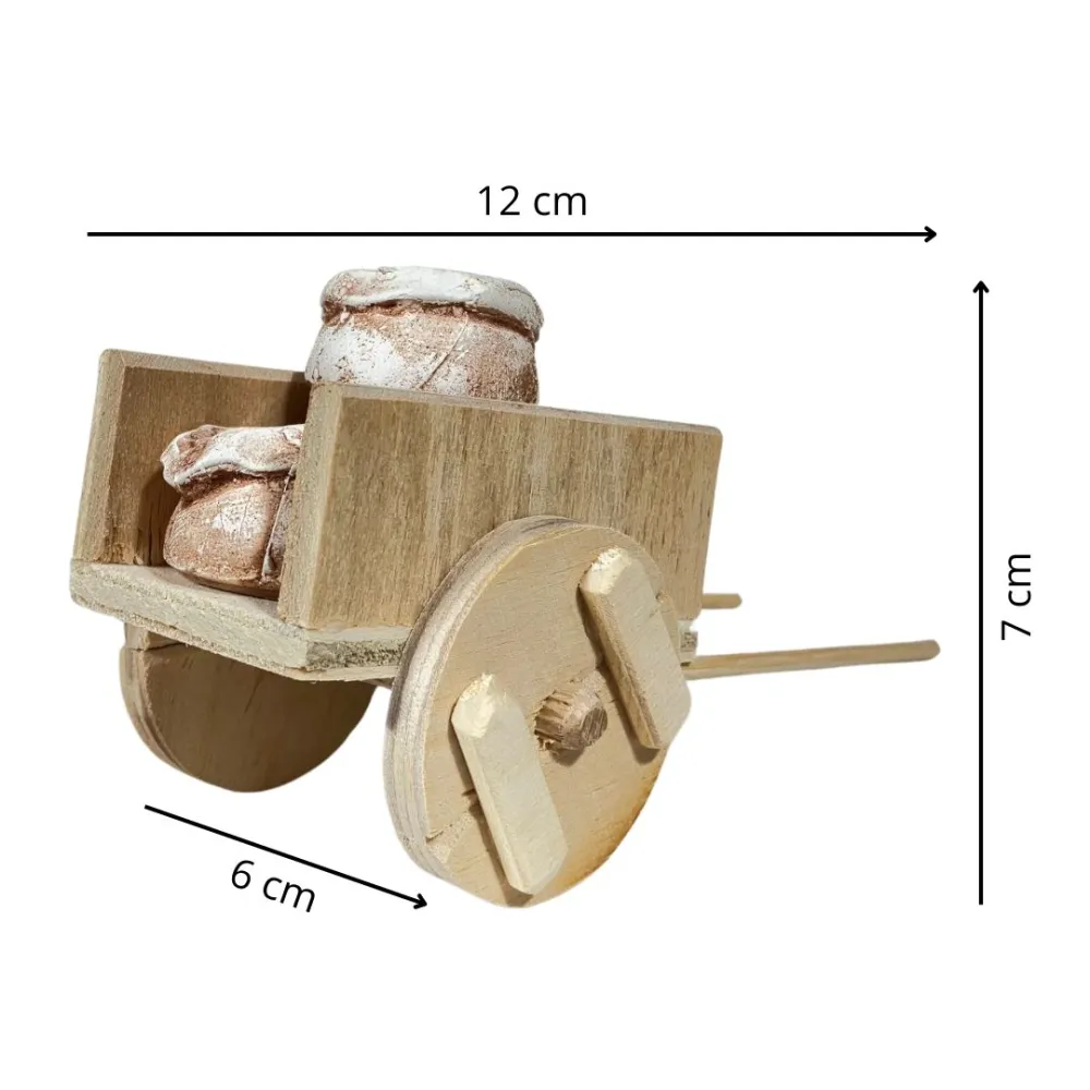 Wooden Cart with Plaster Sacks for 10–12 cm Nativity Figures