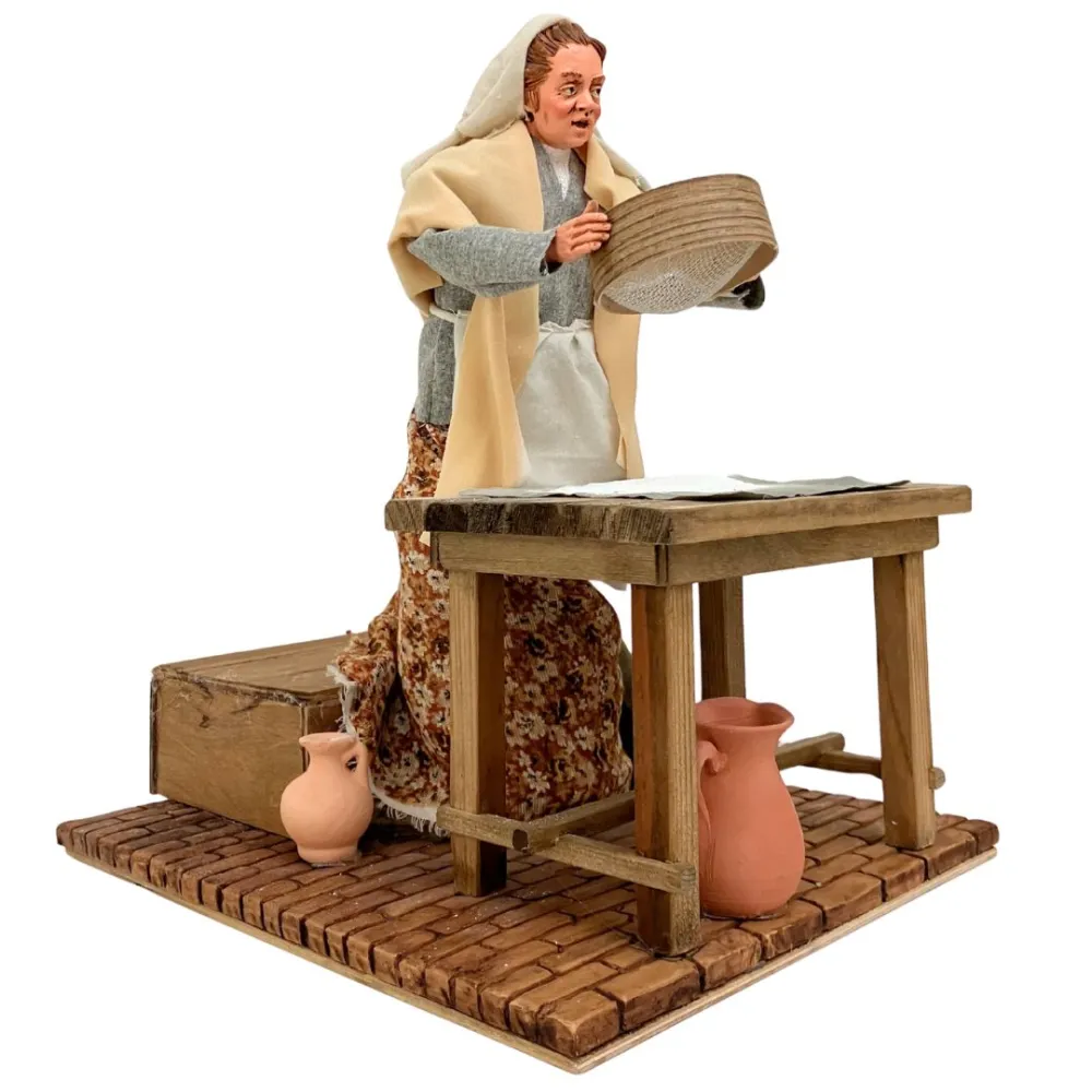Animated Traditional Woman Sifting Flour - 30 cm