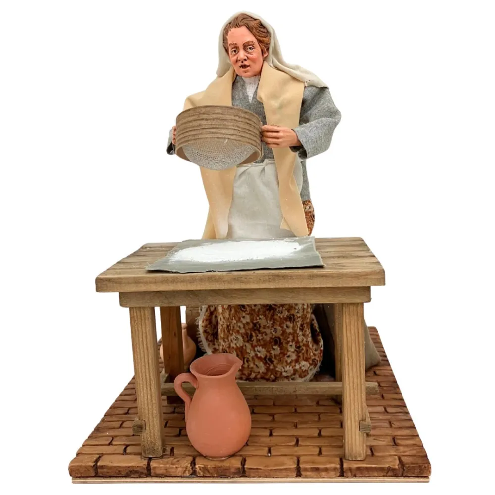 Animated Traditional Woman Sifting Flour - 30 cm
