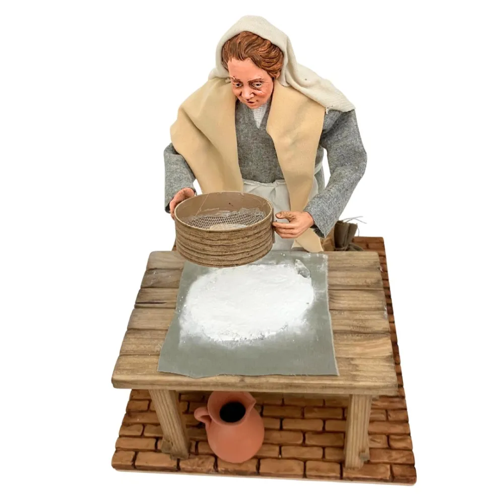 Animated Traditional Woman Sifting Flour - 30 cm