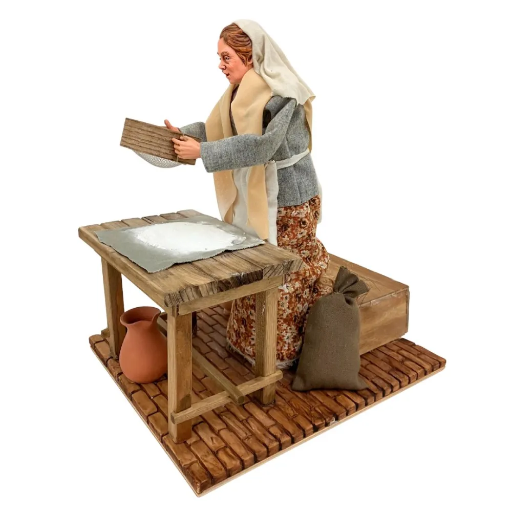 Animated Traditional Woman Sifting Flour - 30 cm