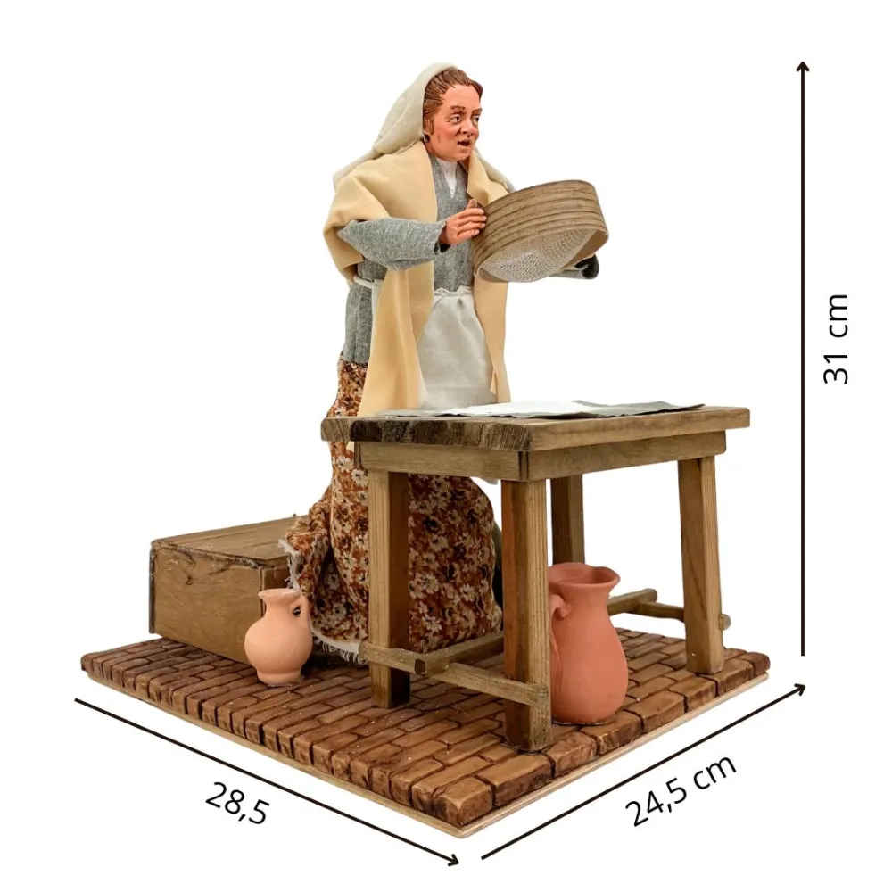Animated Traditional Woman Sifting Flour - 30 cm