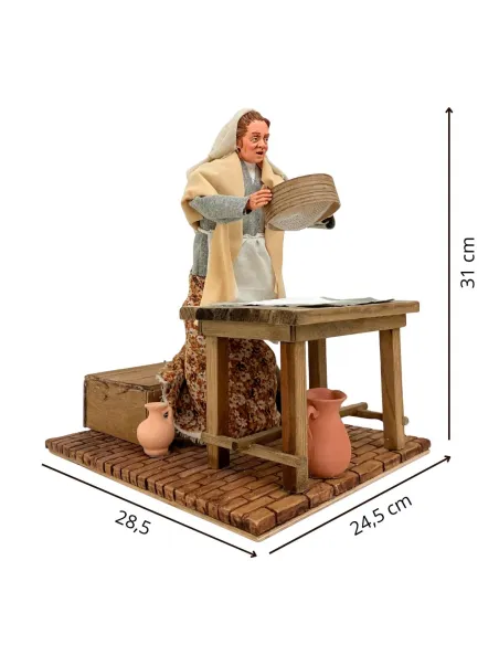 Donna che setaccia la farina popolare in movimento 30 cm