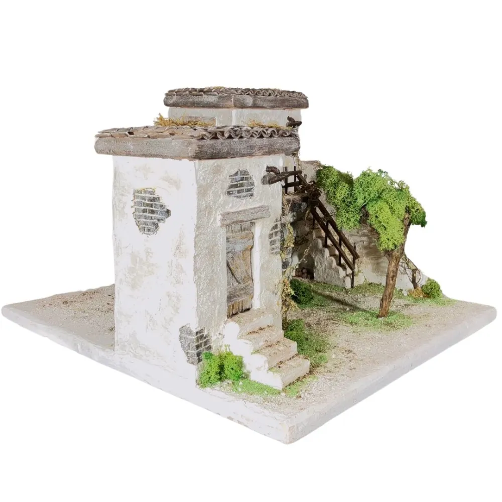 Polystyrene Village with Tree and Battery-Operated Lights for 8 cm Nativity Figures