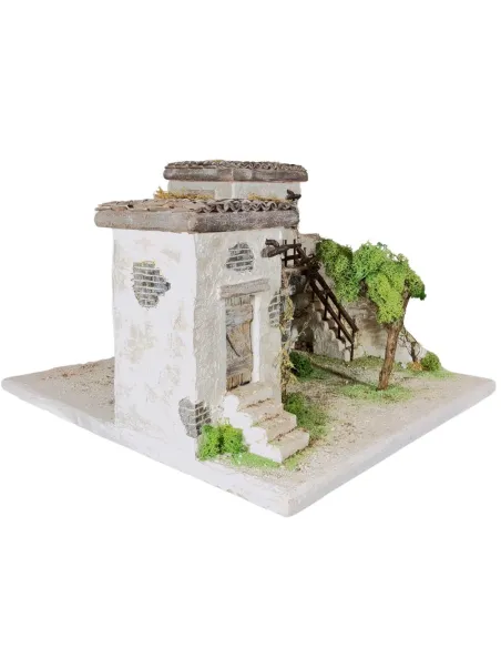 Borgo popolare in polistirene con albero e luci a batteria per statue da 8 cm