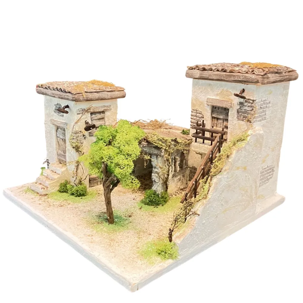 Polystyrene Village with Tree and Battery-Operated Lights for 8 cm Nativity Figures