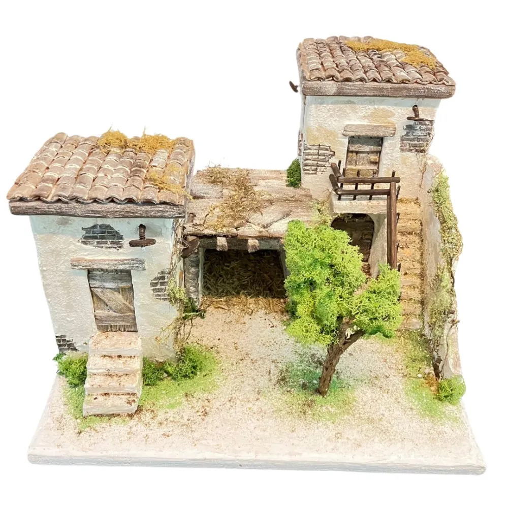 Polystyrene Village with Tree and Battery-Operated Lights for 8 cm Nativity Figures