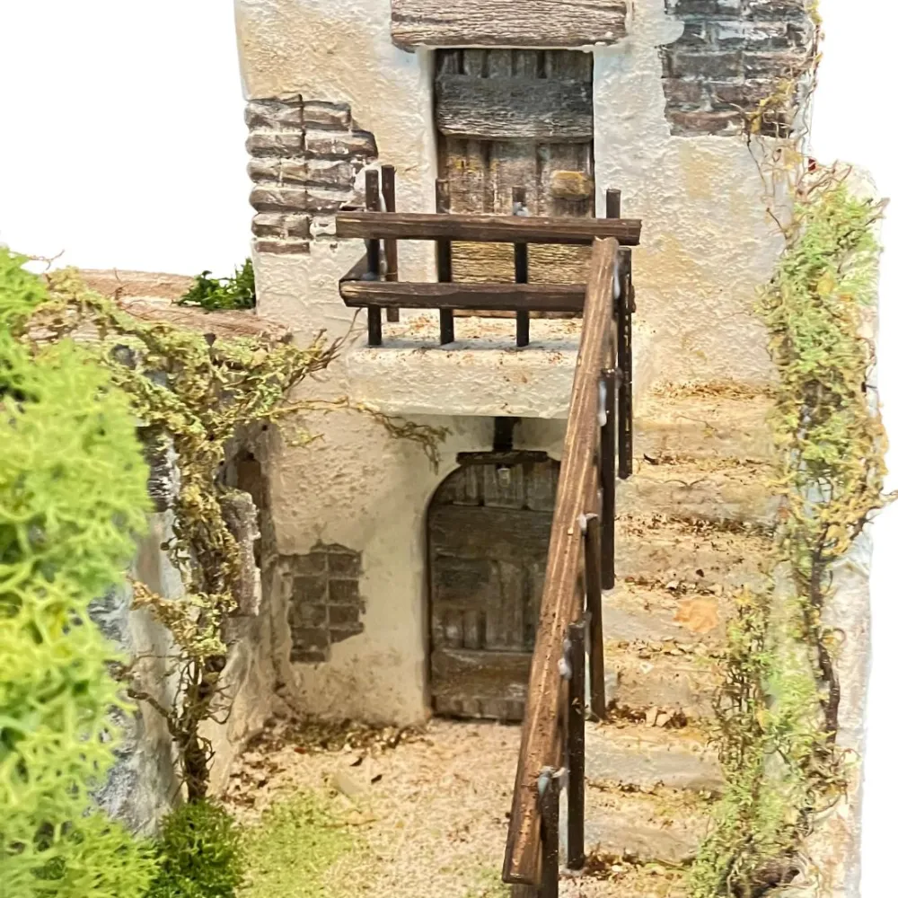 Polystyrene Village with Tree and Battery-Operated Lights for 8 cm Nativity Figures