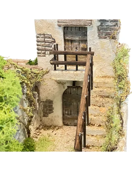 Borgo popolare in polistirene con albero e luci a batteria per statue da 8 cm