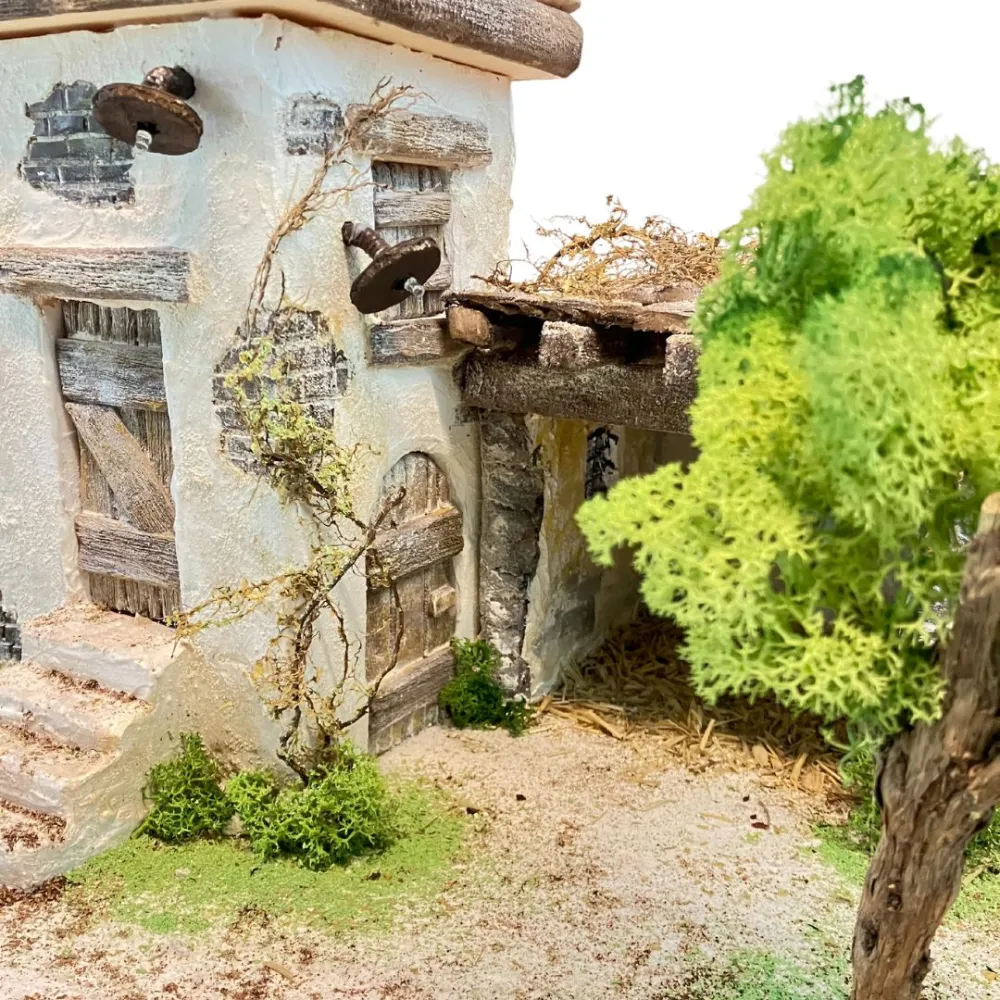 Polystyrene Village with Tree and Battery-Operated Lights for 8 cm Nativity Figures