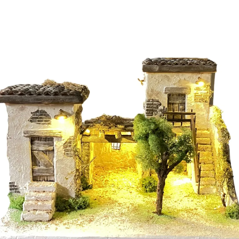 Polystyrene Village with Tree and Battery-Operated Lights for 8 cm Nativity Figures