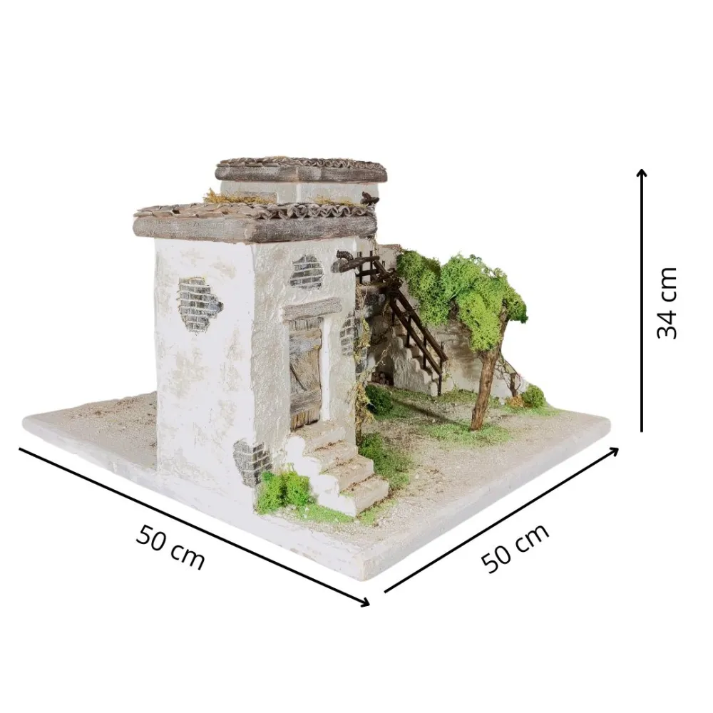 Polystyrene Village with Tree and Battery-Operated Lights for 8 cm Nativity Figures