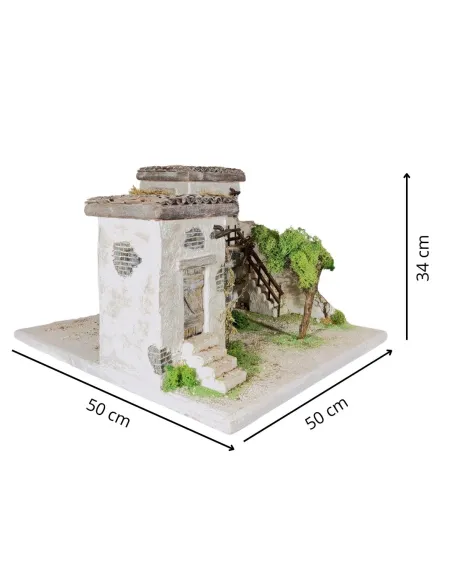 Borgo popolare in polistirene con albero e luci a batteria per statue da 8 cm
