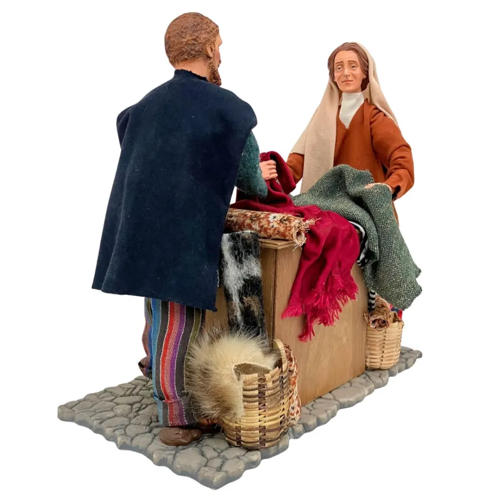 Animated Traditional Market Fabric Stall Scene - 30 cm