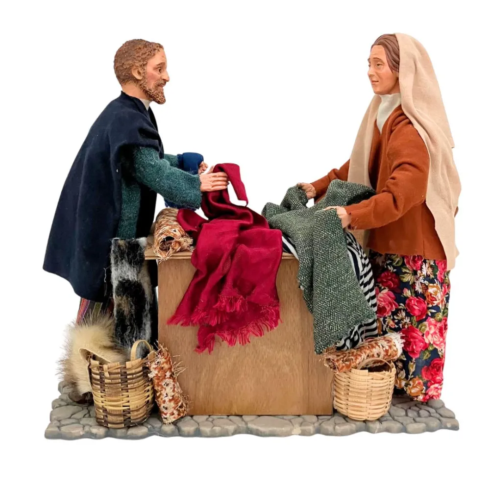 Animated Traditional Market Fabric Stall Scene - 30 cm