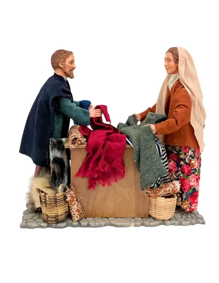 Animated Traditional Market Fabric Stall Scene - 30 cm