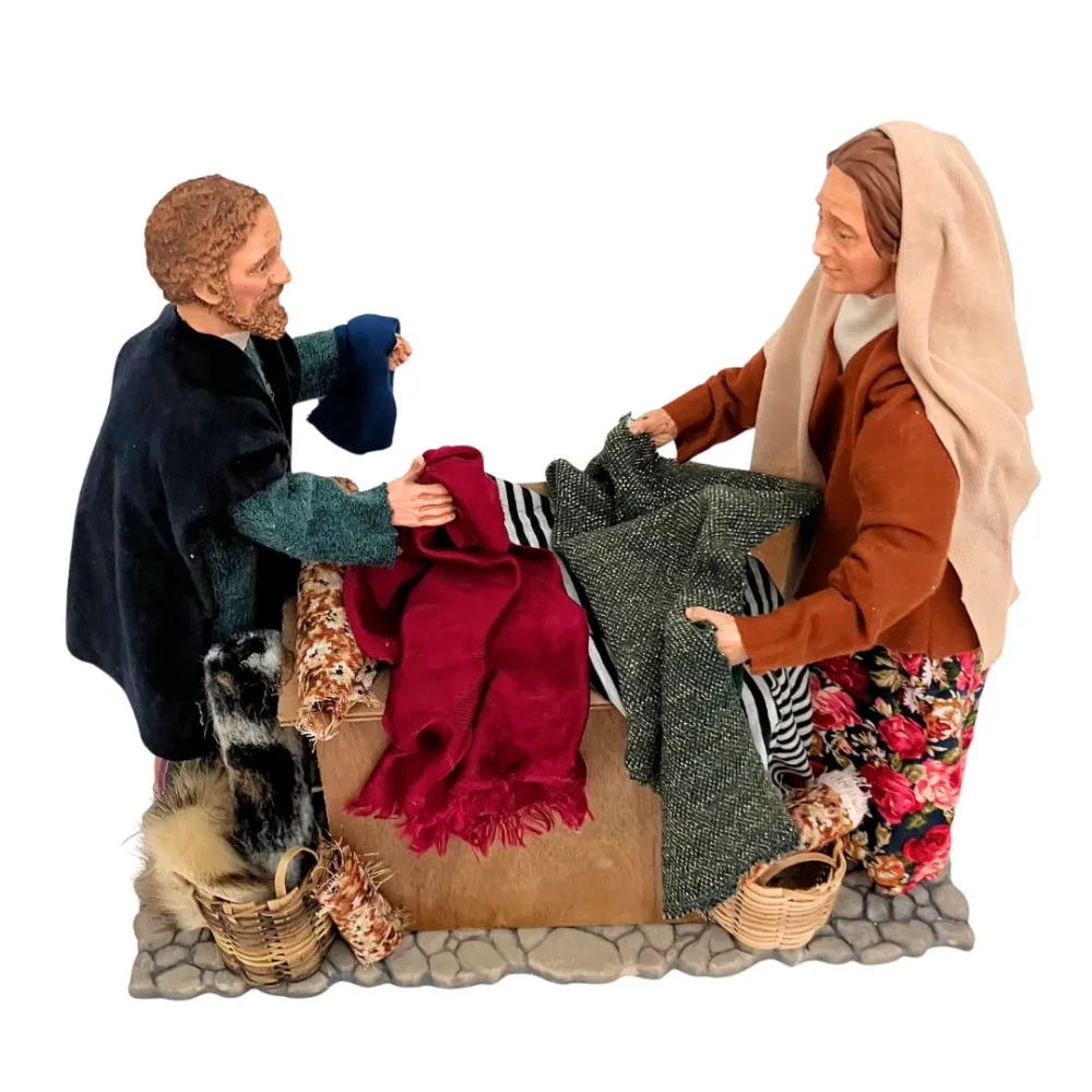 Animated Traditional Market Fabric Stall Scene - 30 cm