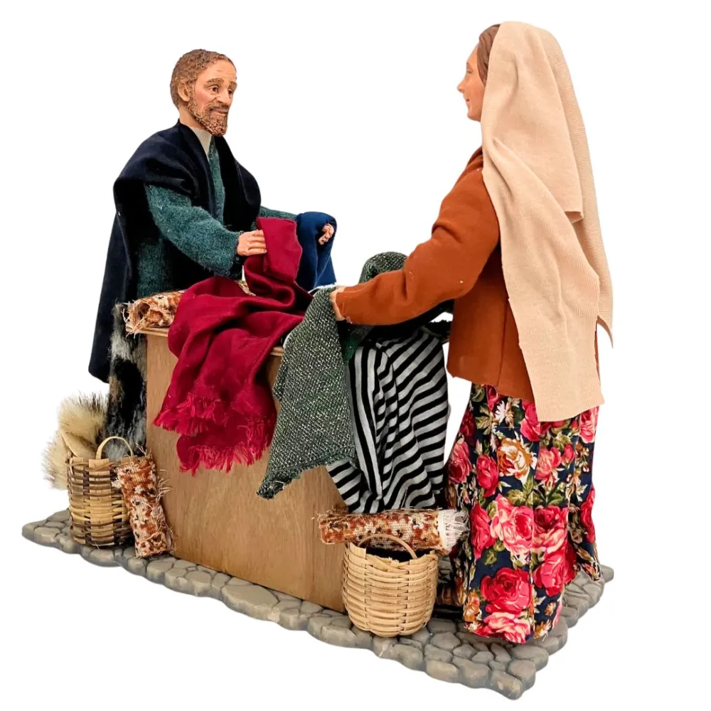 Animated Traditional Market Fabric Stall Scene - 30 cm
